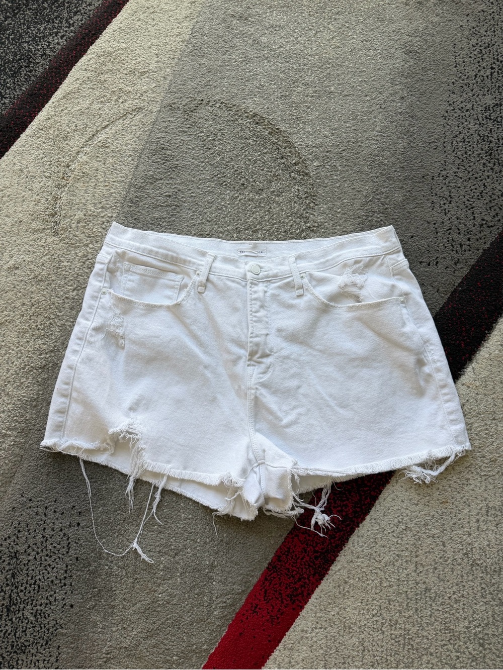 Good American White Distressed Denim Cut Off Shorts